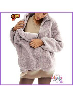 Maternity Teddy Fleece Zip Up Jacket Pregnancy Postpartum Winter Coat